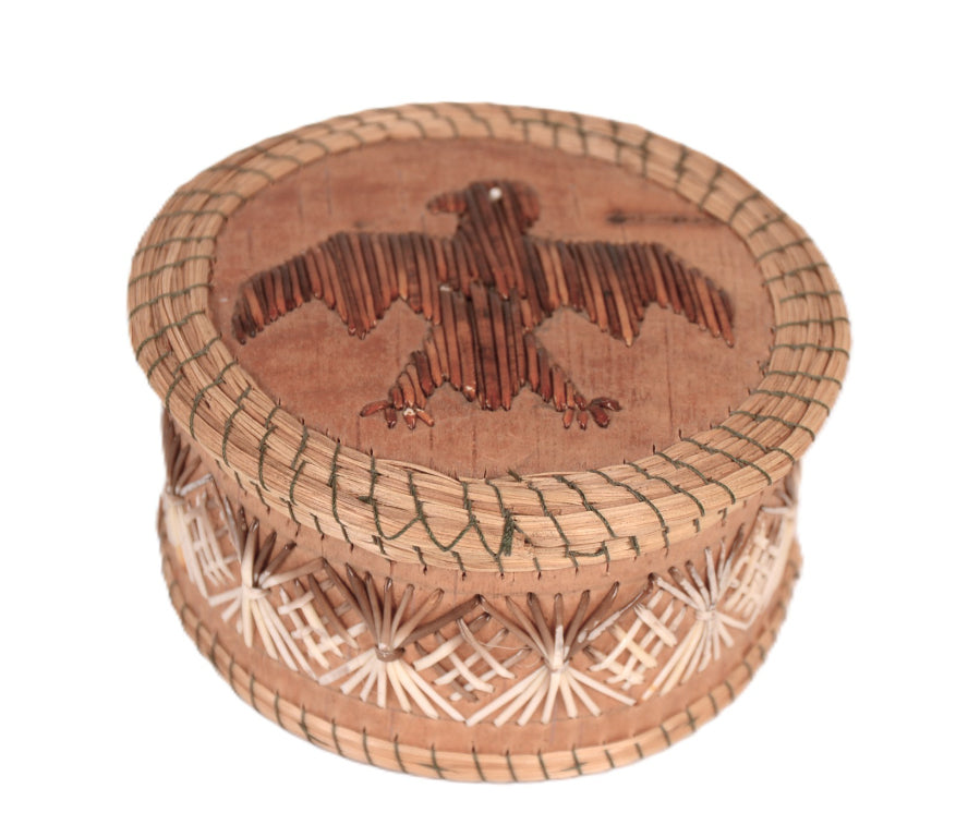 Ojibwe Birch Bark and Quill Lidded Box Basket