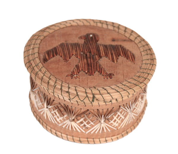 Ojibwe Birch Bark and Quill Lidded Box Basket