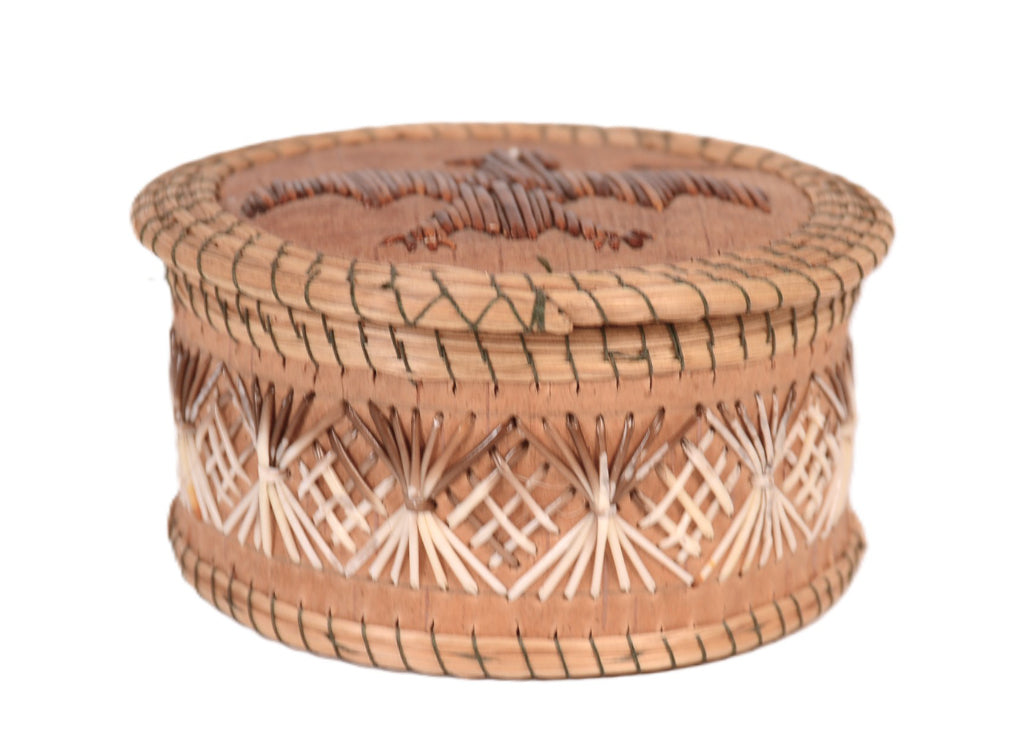 Ojibwe Birch Bark and Quill Lidded Box Basket