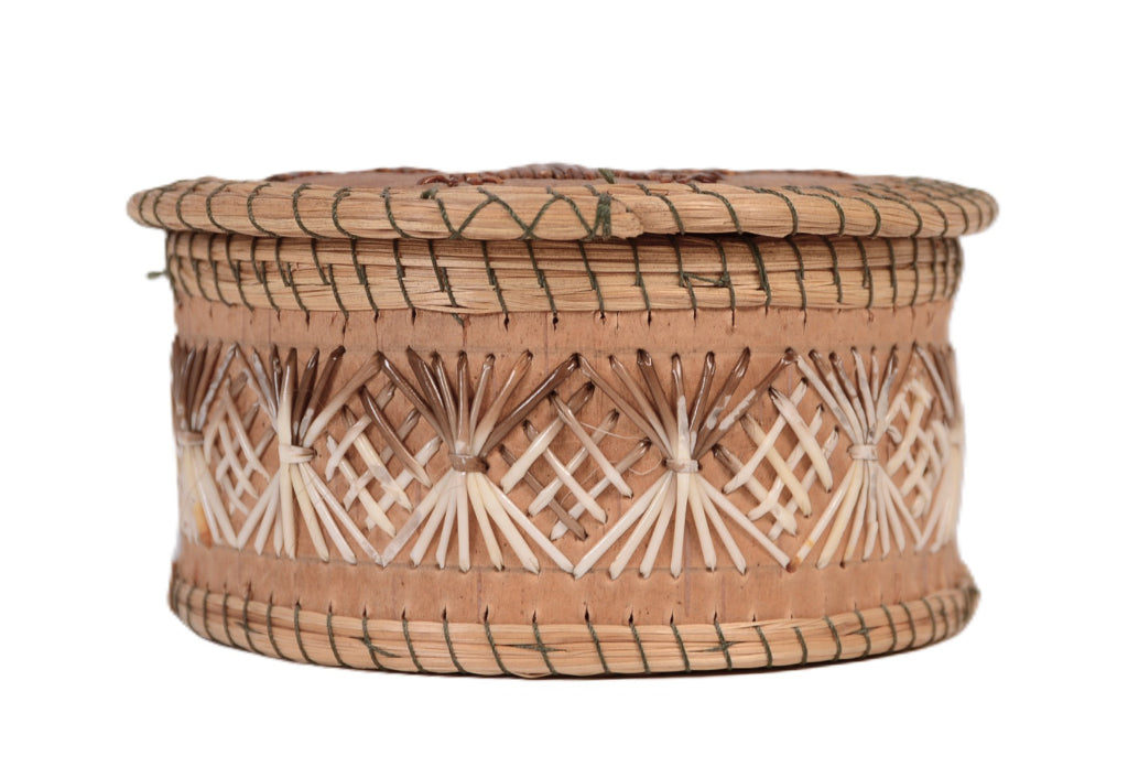 Ojibwe Birch Bark and Quill Lidded Box Basket