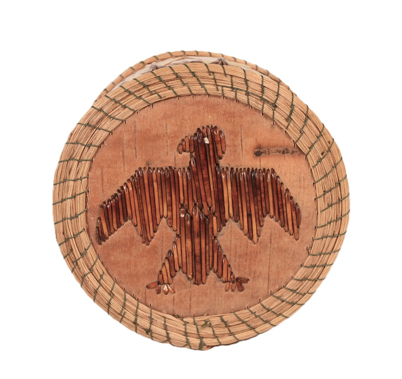 Ojibwe Birch Bark and Quill Lidded Box Basket