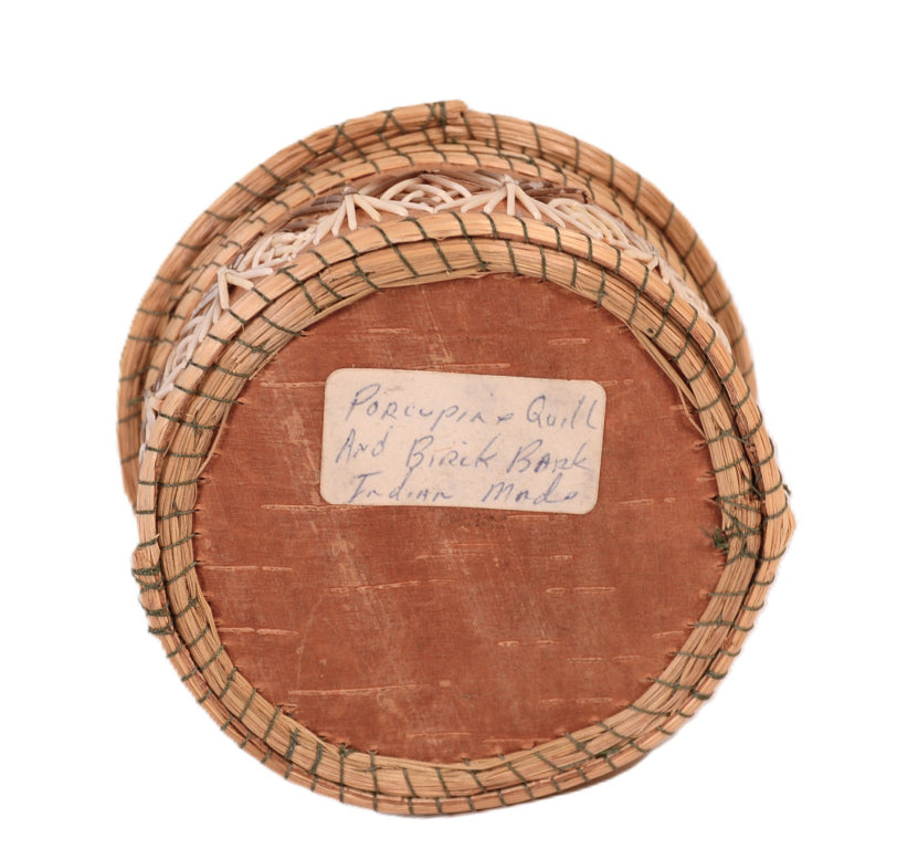 Ojibwe Birch Bark and Quill Lidded Box Basket