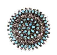Zuni Pueblo Sterling Silver and Turquoise Brooch
