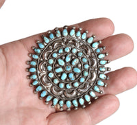 Zuni Pueblo Sterling Silver and Turquoise Brooch