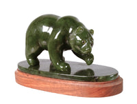 Alaskan Green Jade Bear on Wood and Jade Stand