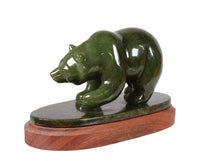 Alaskan Green Jade Bear on Wood and Jade Stand