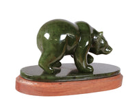 Alaskan Green Jade Bear on Wood and Jade Stand