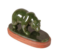 Alaskan Green Jade Bear on Wood and Jade Stand