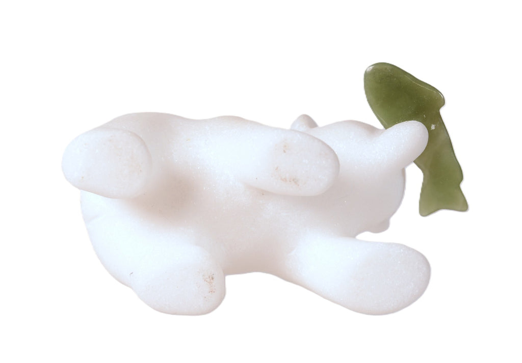 Inuit White Alabaster Bear with Jade Fish