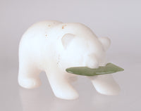 Inuit White Alabaster Bear with Jade Fish