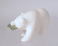 Inuit White Alabaster Bear with Jade Fish