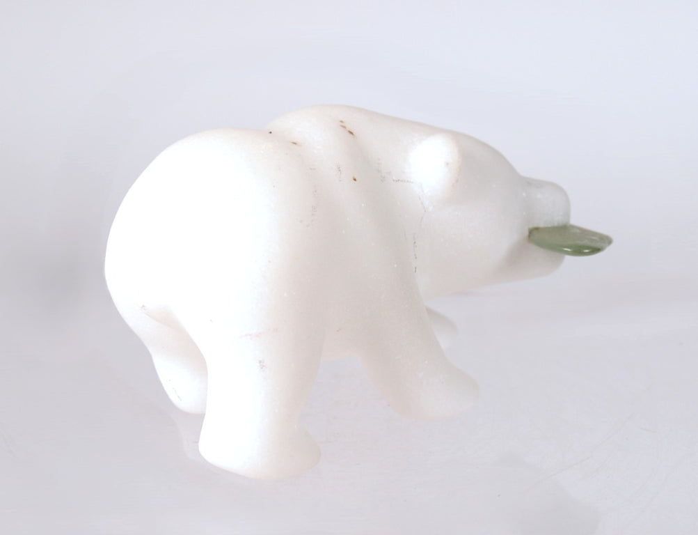 Inuit White Alabaster Bear with Jade Fish