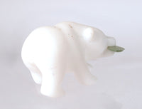 Inuit White Alabaster Bear with Jade Fish