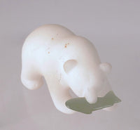 Inuit White Alabaster Bear with Jade Fish