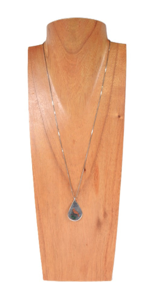 Zuni Pueblo Red Cardinal Inlay Pendant Necklace By LW
