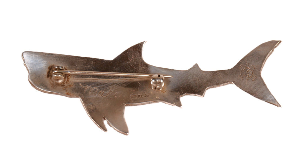 Navajo Sterling Silver Overlay Shark Pin By Mako