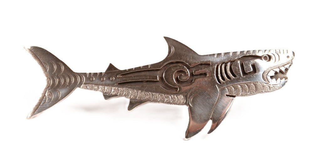 Navajo Sterling Silver Overlay Shark Pin By Mako