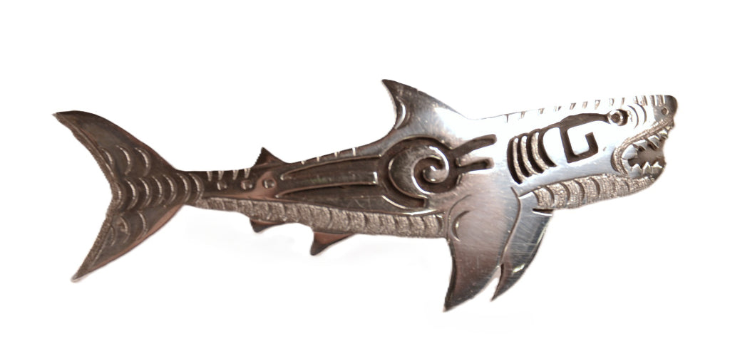 Navajo Sterling Silver Overlay Shark Pin By Mako