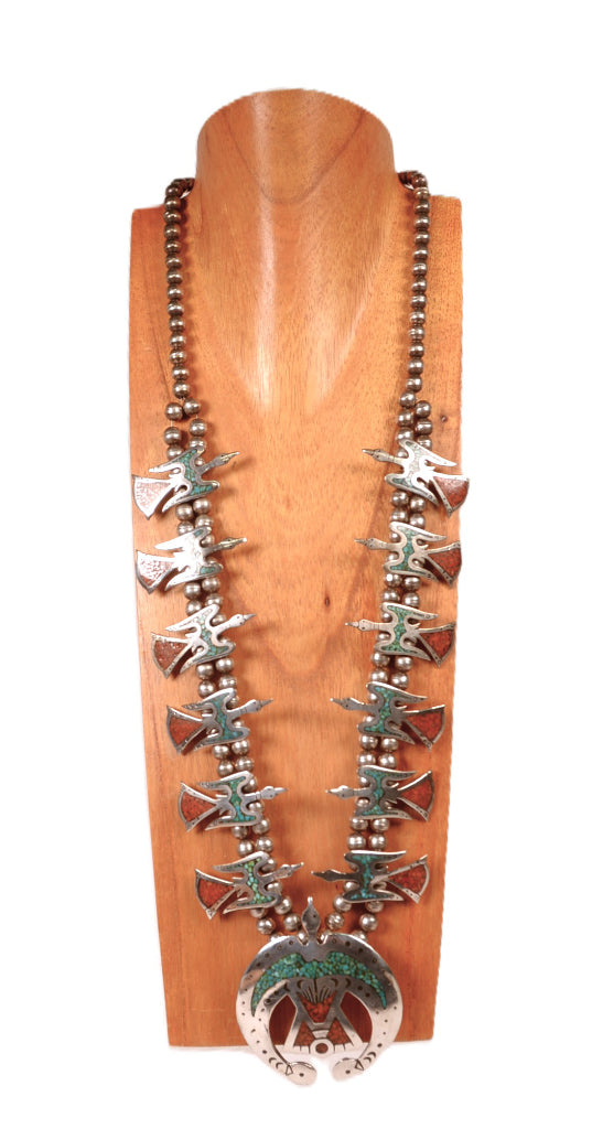 Navajo Chip Inlay Squash Blossom Necklace