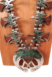 Navajo Chip Inlay Squash Blossom Necklace