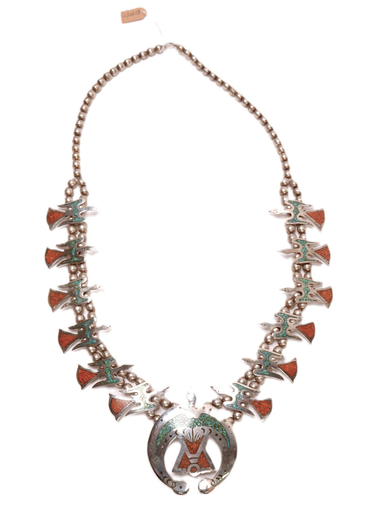 Navajo Chip Inlay Squash Blossom Necklace
