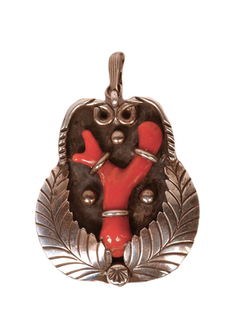 Navajo Sterling Silver and Coral Branch Pendant