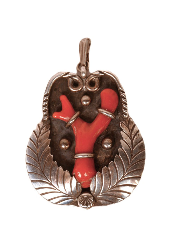 Navajo Sterling Silver and Coral Branch Pendant