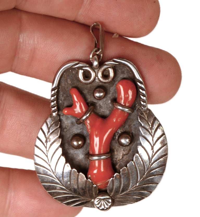 Navajo Sterling Silver and Coral Branch Pendant
