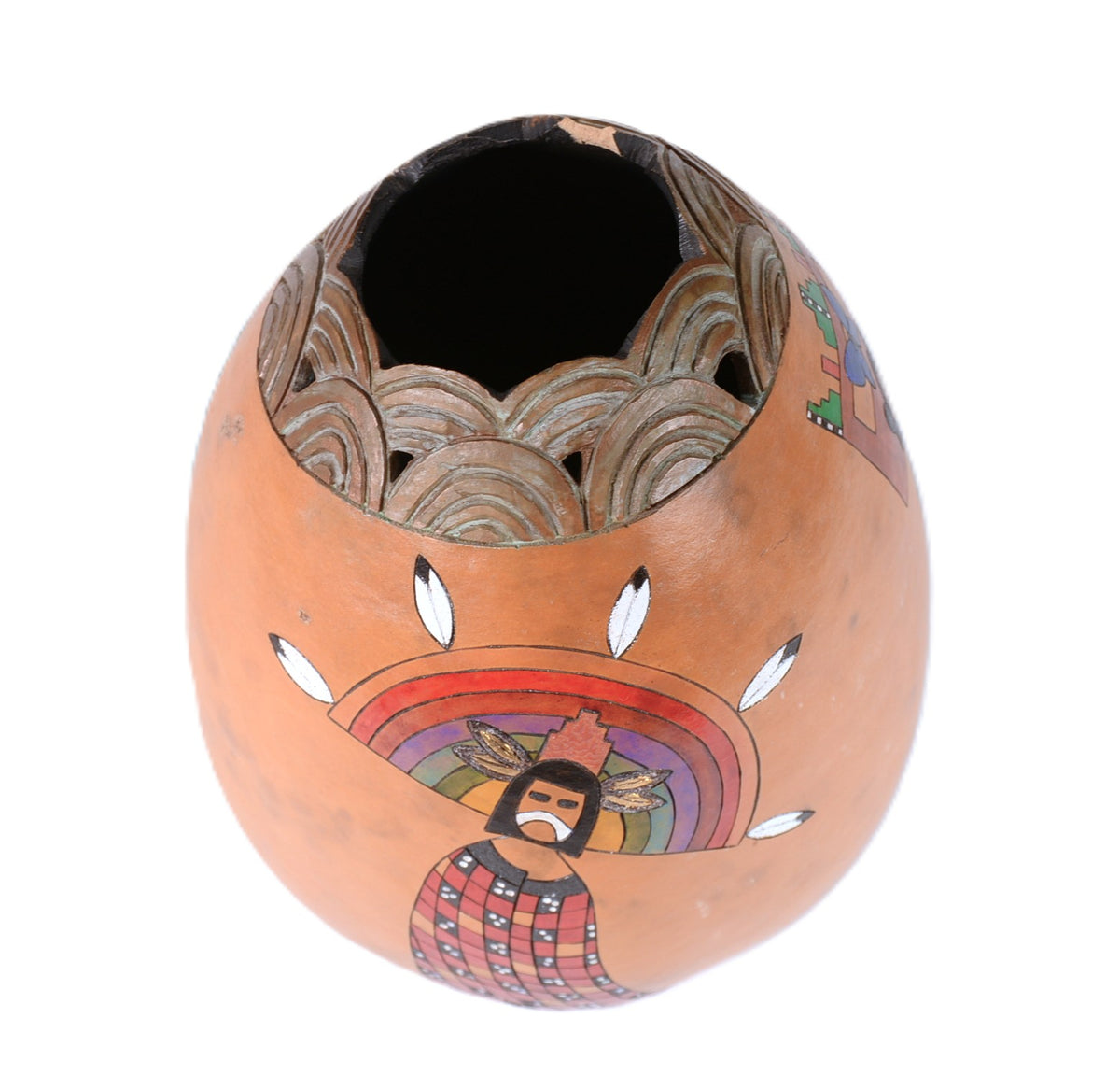 Hopi Pueblo Painted Gourd with Hopi Kachinas By Janice E. Hill