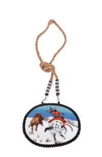Sioux/Assinaboin Beaded Pendant on Hide By Vernon Running Bear
