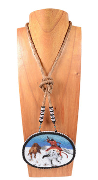Sioux/Assinaboin Beaded Pendant on Hide By Vernon Running Bear