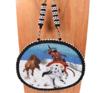 Sioux/Assinaboin Beaded Pendant on Hide By Vernon Running Bear