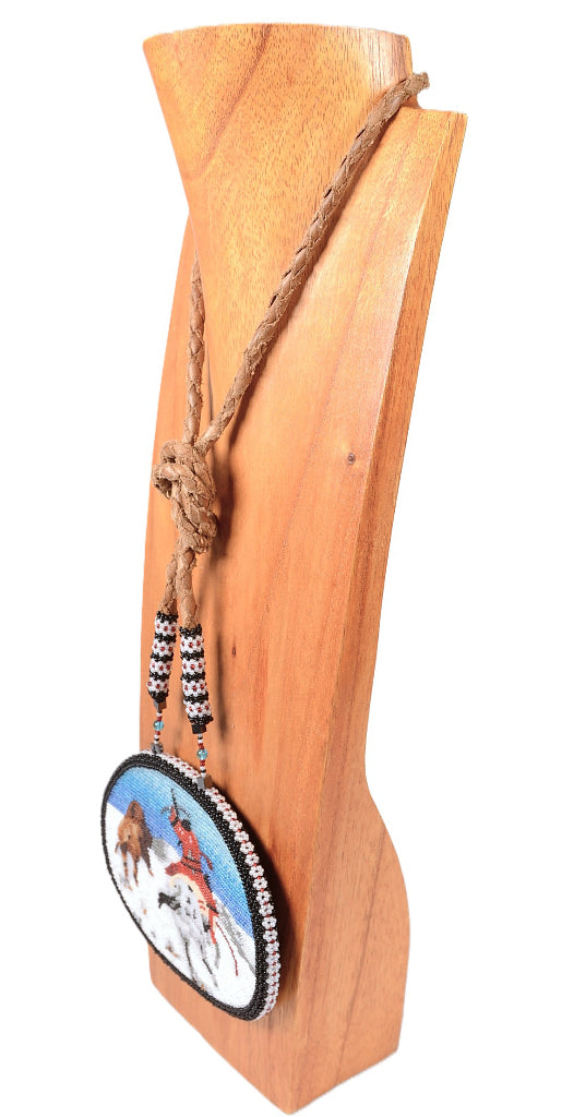 Sioux/Assinaboin Beaded Pendant on Hide By Vernon Running Bear