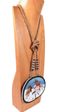 Sioux/Assinaboin Beaded Pendant on Hide By Vernon Running Bear
