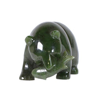 North West Coast Green Jade Bear with Fish Sculpture By J. Lee