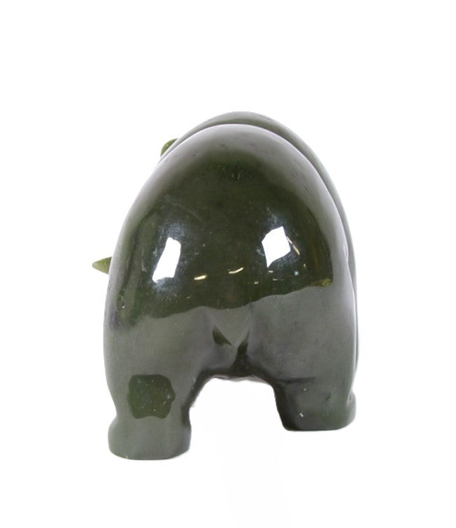 North West Coast Green Jade Bear with Fish Sculpture By J. Lee