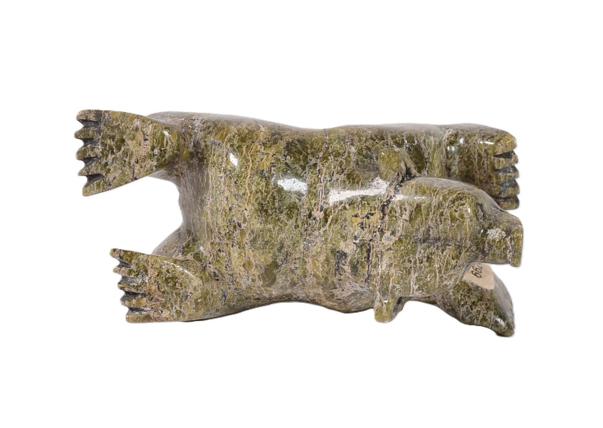 Inuit Serpentine Swimming Bear Sculpture By Moe