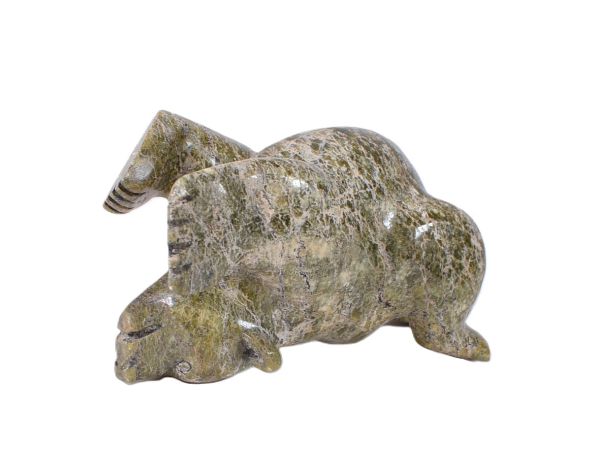 Inuit Serpentine Swimming Bear Sculpture By Moe