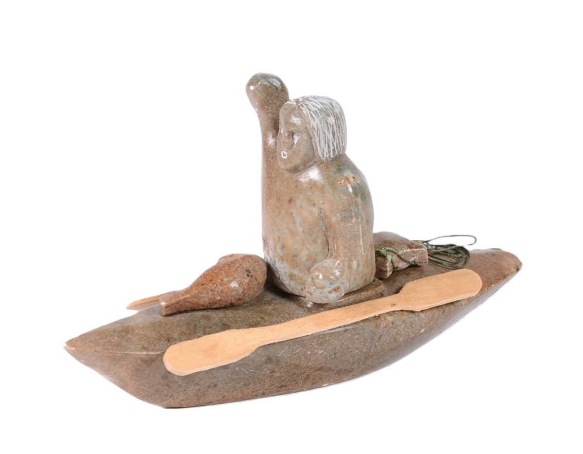 North West Coast Soapstone Figure in Kyak Sculpture By Herb Pelkey