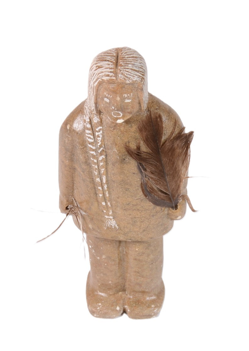 North West Coast Soapstone Female Figure with Feather Sculpture By Herb Pelkey