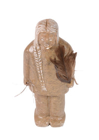 North West Coast Soapstone Female Figure with Feather Sculpture By Herb Pelkey