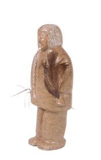 North West Coast Soapstone Female Figure with Feather Sculpture By Herb Pelkey