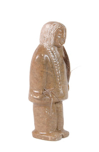 North West Coast Soapstone Female Figure with Feather Sculpture By Herb Pelkey
