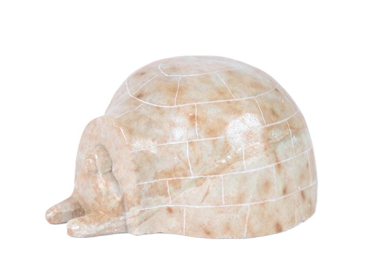 Inuit Brown Soapstone Igloo Sculpture By Eddie Omnik