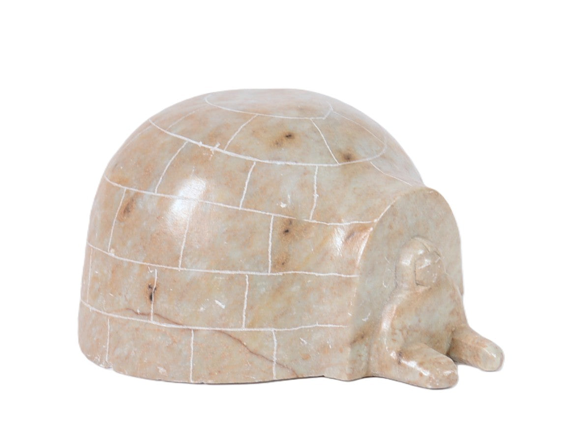 Inuit Brown Soapstone Igloo Sculpture By Eddie Omnik