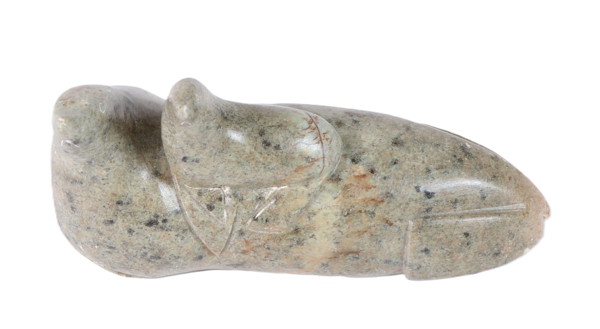 Inuit Two Seals Sculpture By Eddie Omnik