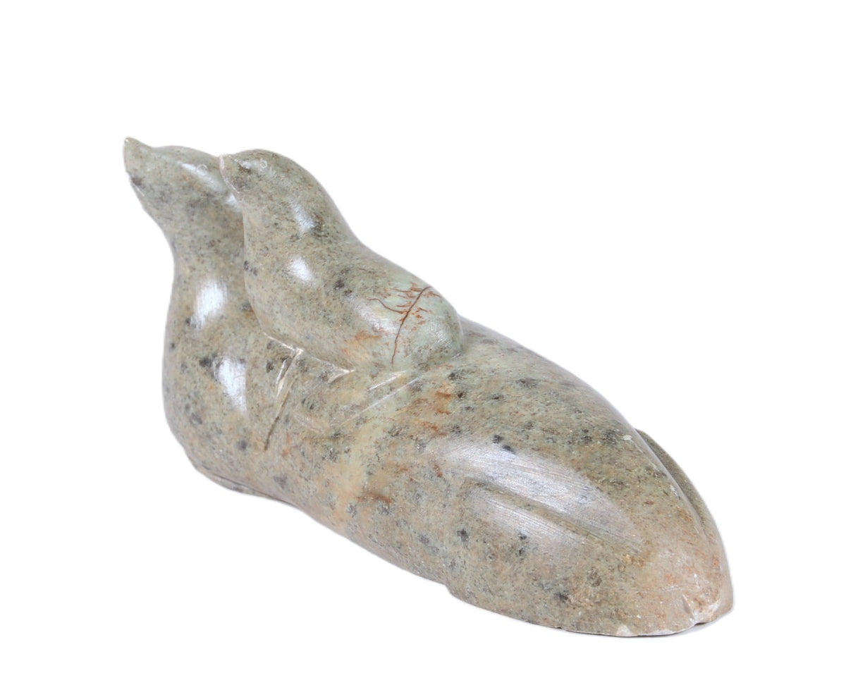 Inuit Two Seals Sculpture By Eddie Omnik