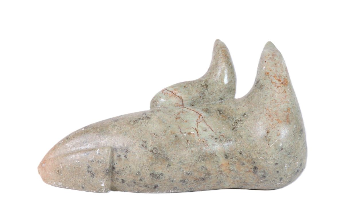 Inuit Two Seals Sculpture By Eddie Omnik