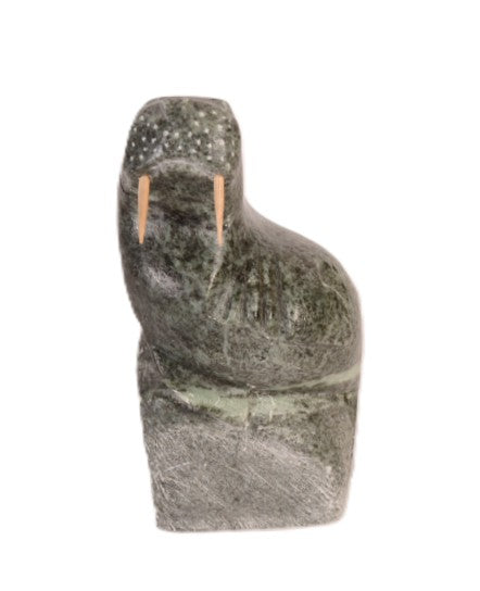 North West Coast Green Serpentine Walrus Sculpture By Herb Pelkey