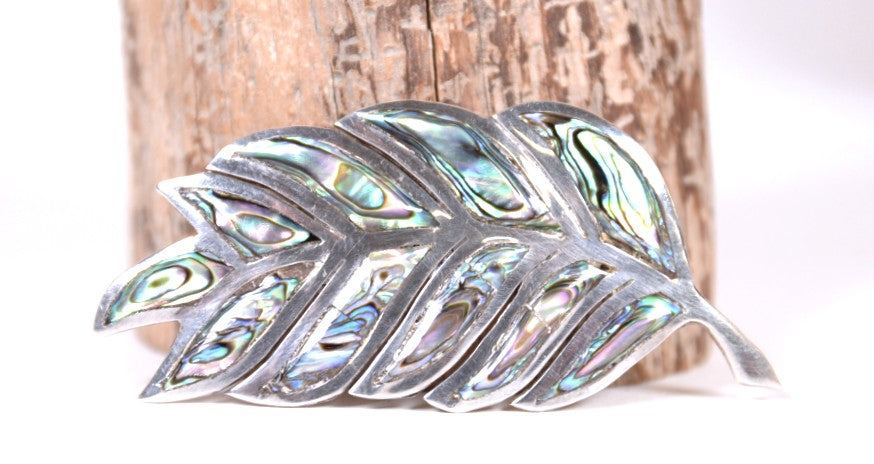 Mexico Sterling Silver and Abalone Leaf Pin